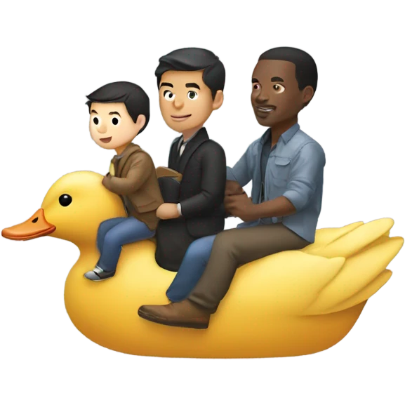Asian man, white man, and two black man riding their own ducks emoji