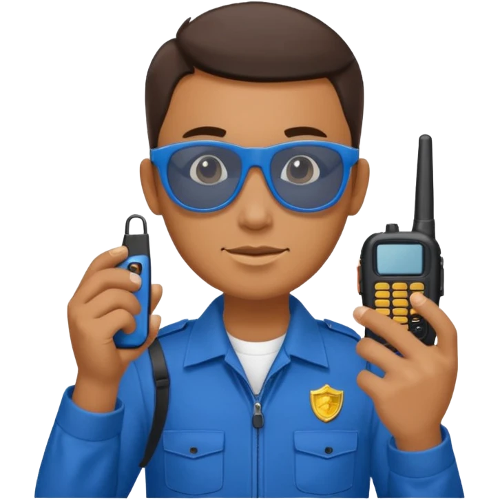 school security, blue cloth, sun glasses, holding walkie-talkie emoji