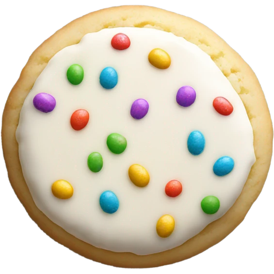 one small round italian ricotta cookie with white icing and rainbow sprinkles emoji