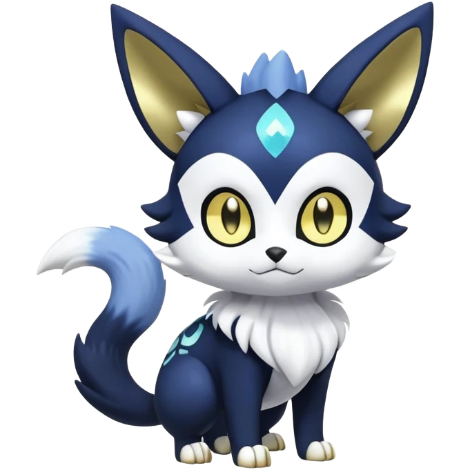 Shiny mExotic Colorfulj Excessive Mysterious Gothic Meowstic-Poochyena-Pokémon-Fakémon-hybrid-creature (full body) with pattern-markings with golden eyes emoji