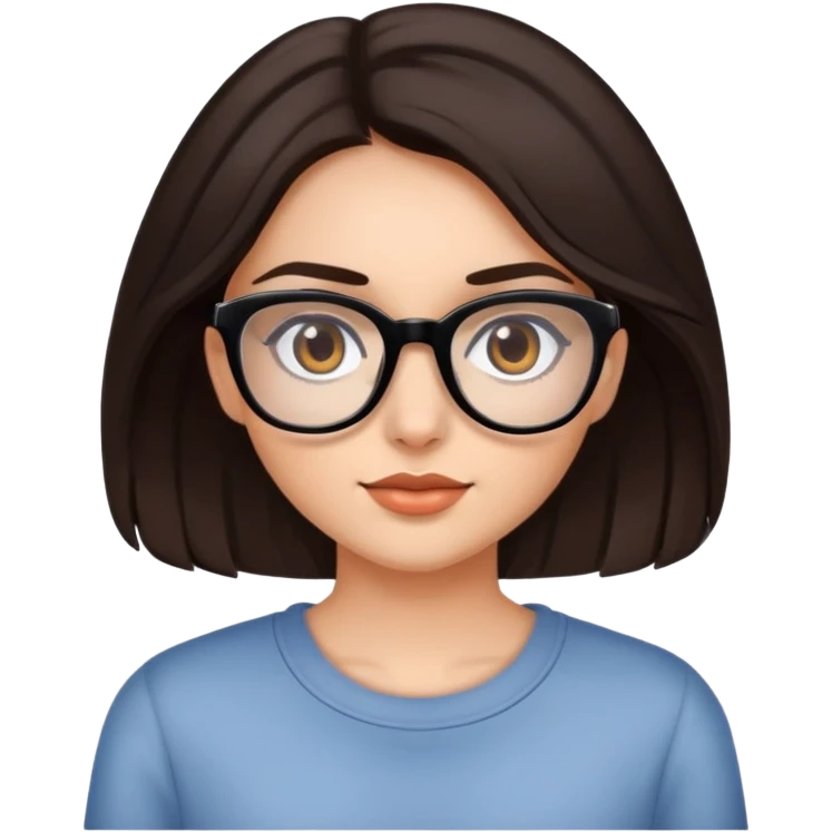 Beautiful brunette girl,with dark brown eyes, dark brown medium hair , with glasses  emoji