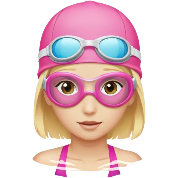 blond swimmer with pink goggles and cap emoji
