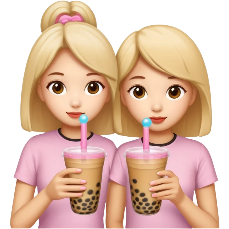 2 sisters drinking a bubble tea emoji