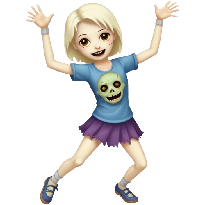 Cute zombie smiles in full view, dancing emoji