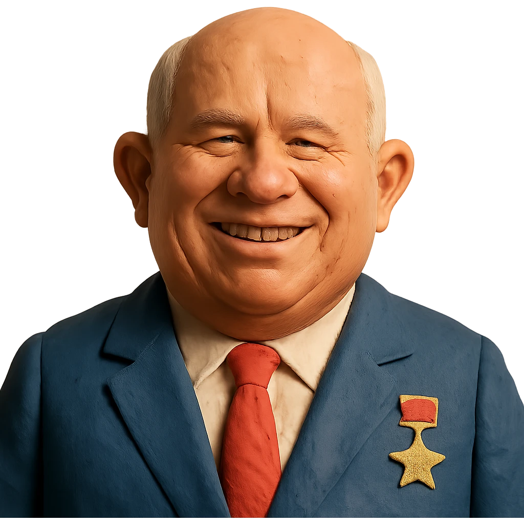 claymation style portrait of Nikita Khrushchev smiling emoji