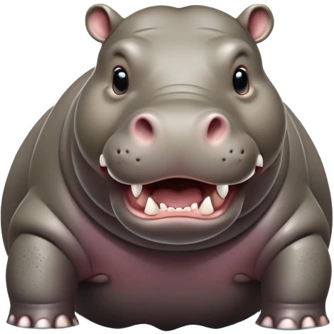 cinematic-hippo-realistic-full-body-standing on all fours-emoji,-massive-round-frame-partially-submerged-in-muddy-water,-wide-mouthed-grin-exposing-huge-teeth,-head-tilted-dramatically,-thick-greyish-brown-hide-glossy-from-water,-simplified-yet-realistic-focused-features,-highly-detailed,-glowing-with-an-almost-sarcastic-glow emoji