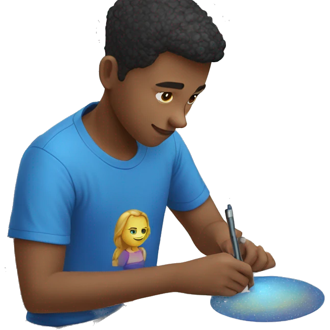 an boy in blue tshirt designing with a drawing tablet emoji