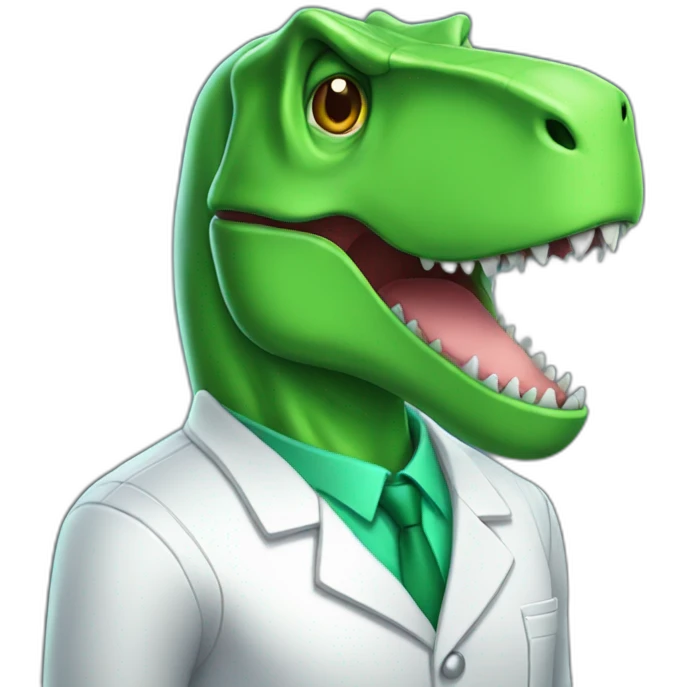 green t-rex head in lab uniform emoji