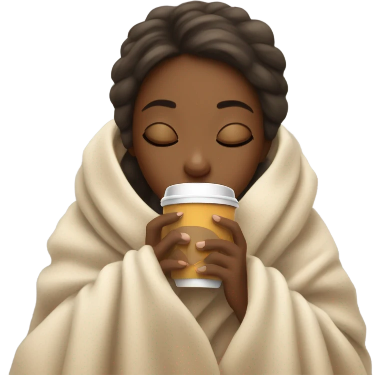 girl inside a blanket sipping coffee eyes closed emoji
