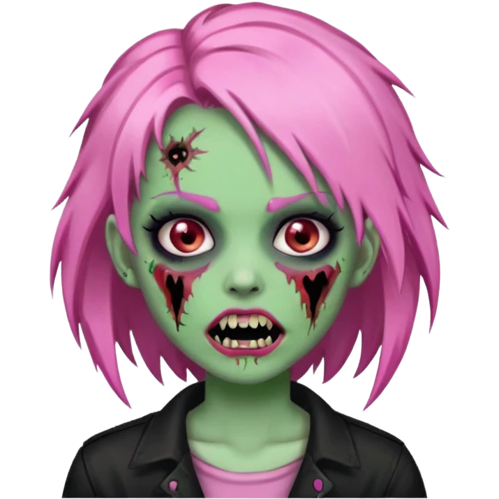 zombie girl with pink, black and green hair with fangs emoji