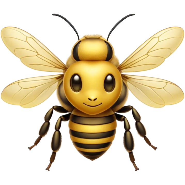 Cinematic Noble Bee Portrait Emoji, Poised and industrious, with a compact, fuzzy body in golden-yellow hues, delicate translucent wings, and a focused, determined expression with sparkling eyes, Simplified yet sharp and sophisticated features, highly detailed, glowing with a soft, sunny radiance, high shine, intelligent and diligent, stylized with an air of natural elegance, focused and alert, soft glowing outline, capturing the essence of a watchful bee that appears ready to buzz out of the screen with effortless authority! emoji