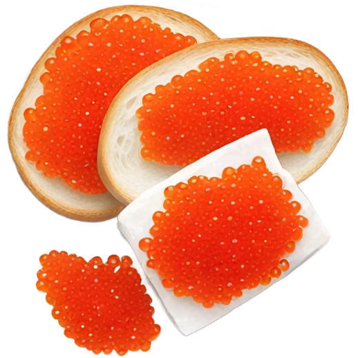 Fresh red caviar on bread, one, white background  emoji