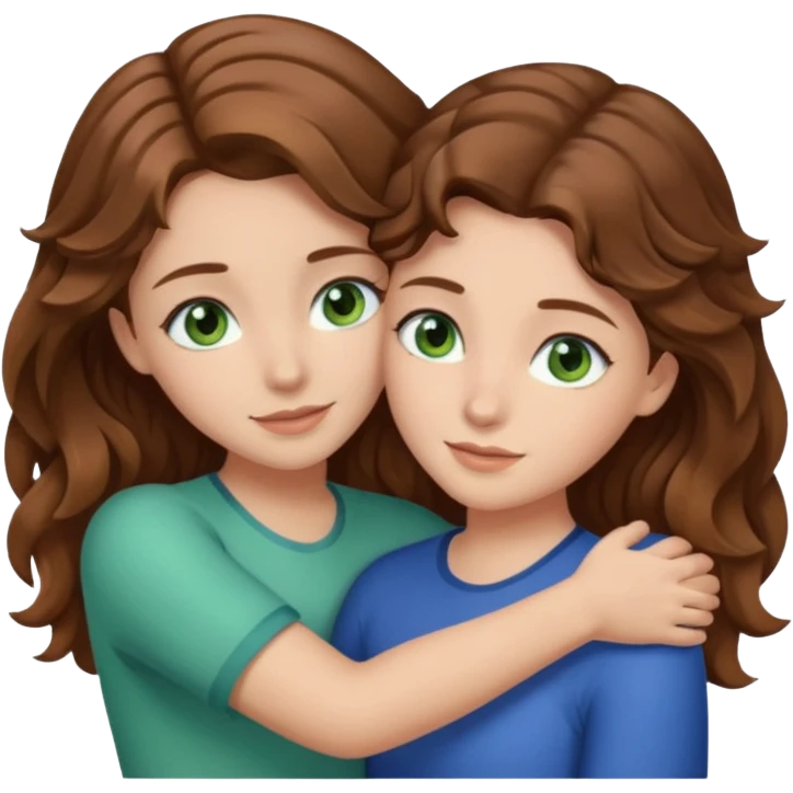 make me and my best friend togheter i have brown hair that falls on my shoulders and brown eyes and she has really long wavy light brown hair and green/blue eyes we are hugging or taking a selfie  emoji