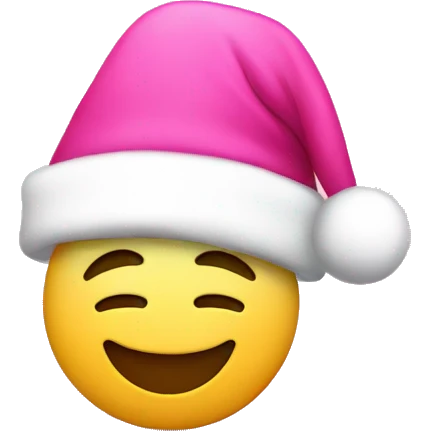 Pink smiley face with pink Santa hat emoji