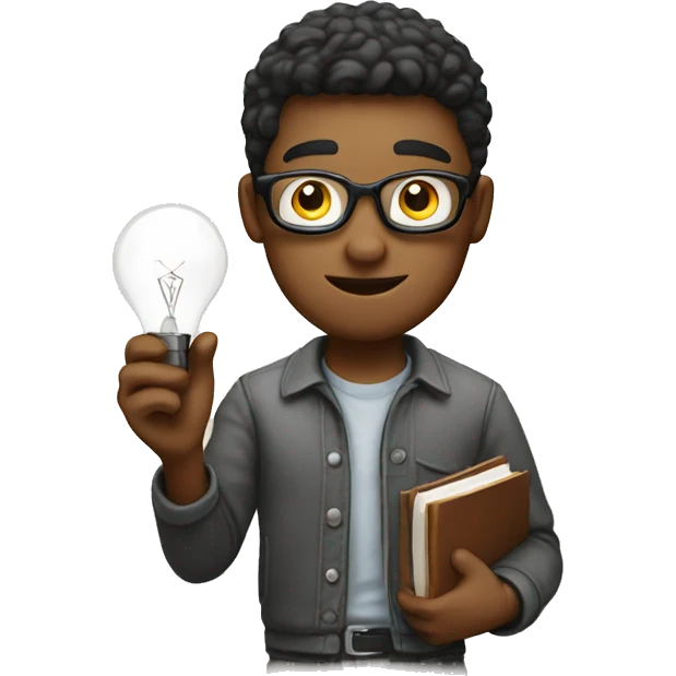 men college student hold bulb in right hand emoji