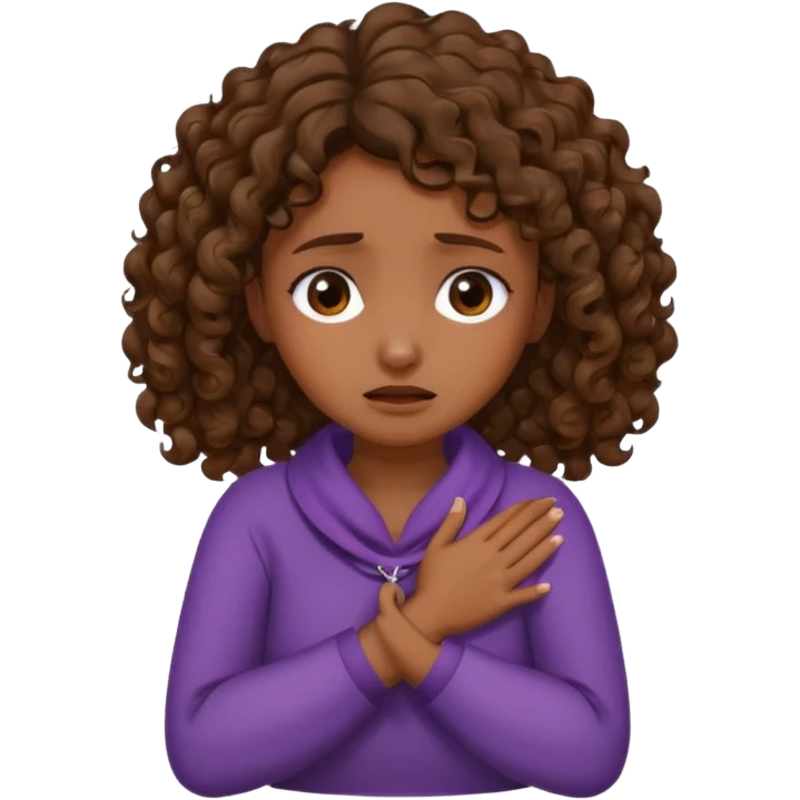 Medium  dark skin tone curly brown hair girl with her hands crossed and around her neck crying  emoji