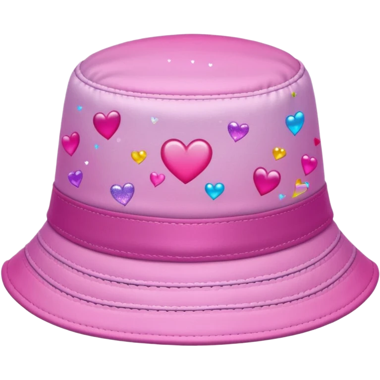 Pink ombre bucket hat with hearts and glitter emoji