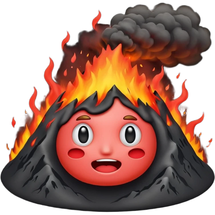 can i have an image of an red faced emoji with a small vocano th the top of its head erupting emoji