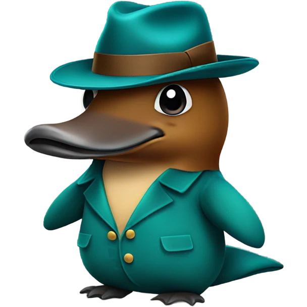 Teal platypus wearing a brown fedora emoji