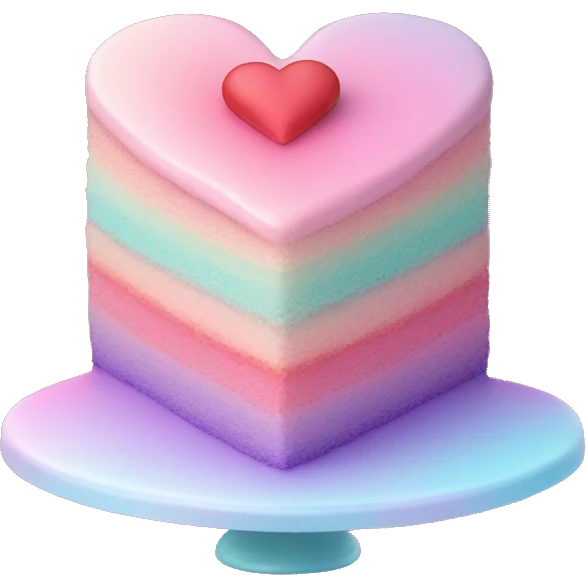 Iridescent gradient hue heart shaped cake with piping emoji