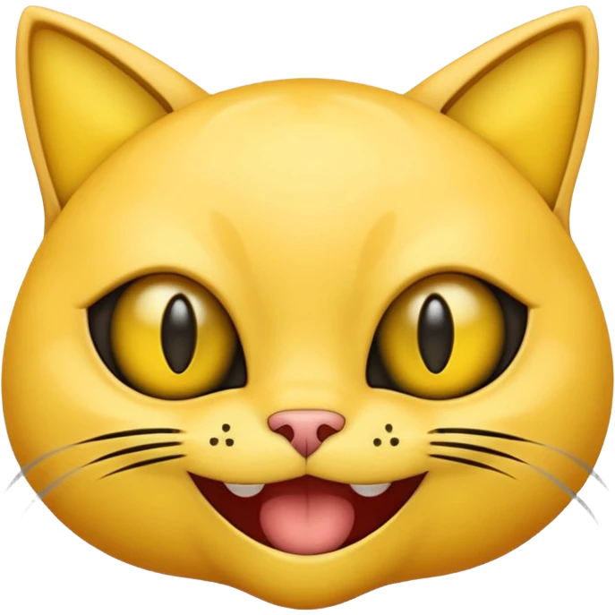 Yellow emoji with vertical slit cat eyes, huge creepy grin from ear to ear emoji