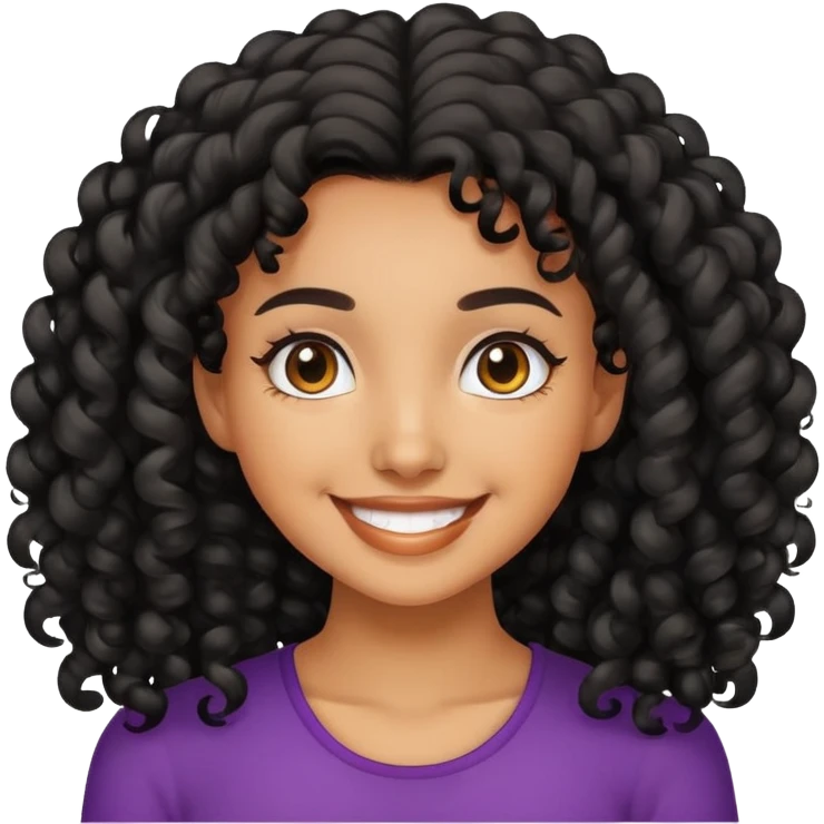 Tan skin girl with black curly hair smiling  emoji