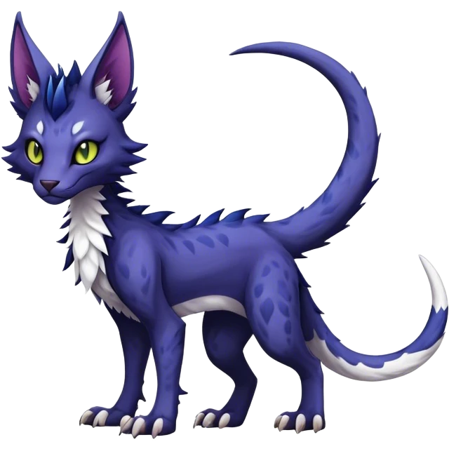 Kawaii dark edgy fantasy feline-vernid-sergal-fursona animal creature with a tufted tail with tufted ears full body with cool sharp markings  emoji