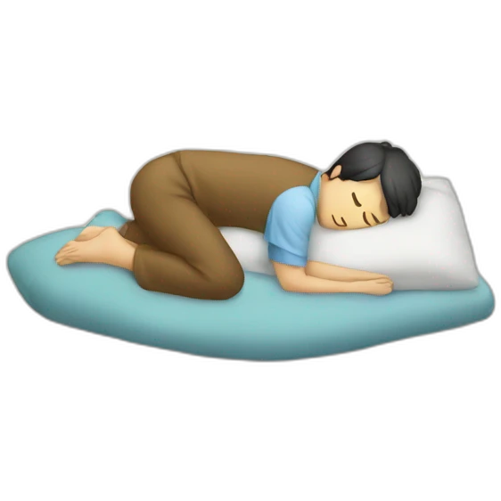 a Korean sleeping and he has a pillow between his foot emoji
