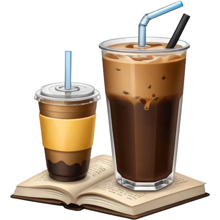 Iced coffee next to book emoji