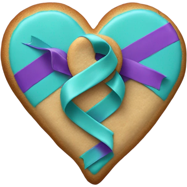 Cookie heart with teal purple awareness ribbon emoji