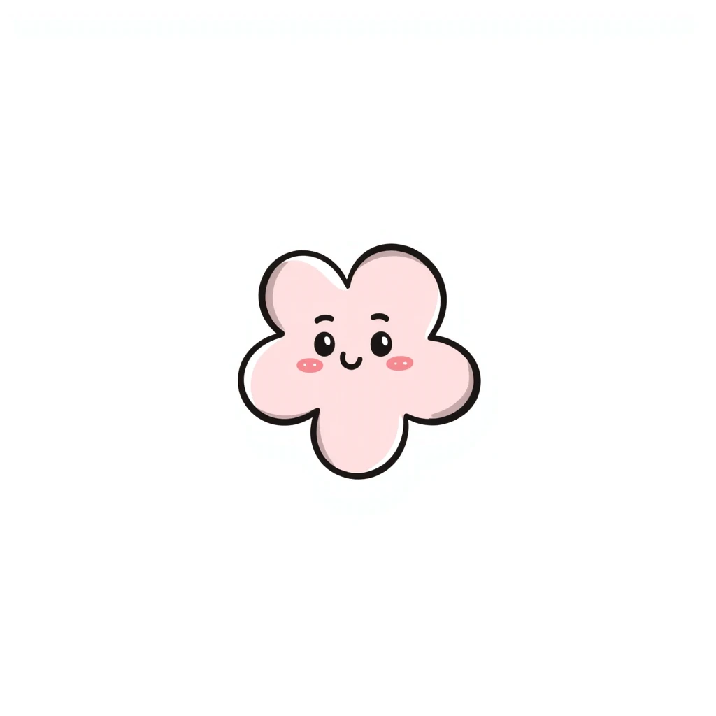 single soft pastel sakura blossom, Japanese hand-drawn kawaii style, full object, transparent background, with a gentle smile emoji