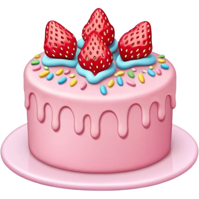 Pastel pink cake with strawberry and sprinkles emoji