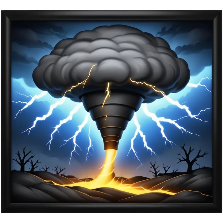 A Discord emoji of a dark, stylized tornado with lightning bolts inside a black circular frame. High contrast, aggressive lines, white background. emoji