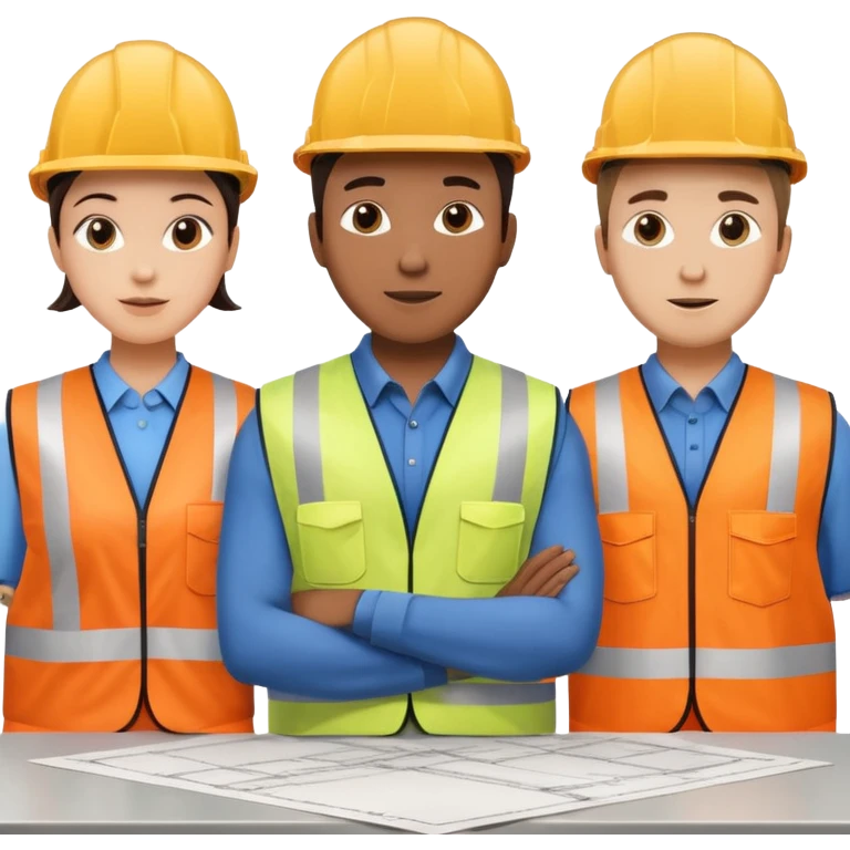 group of railway engineers behind a table emoji