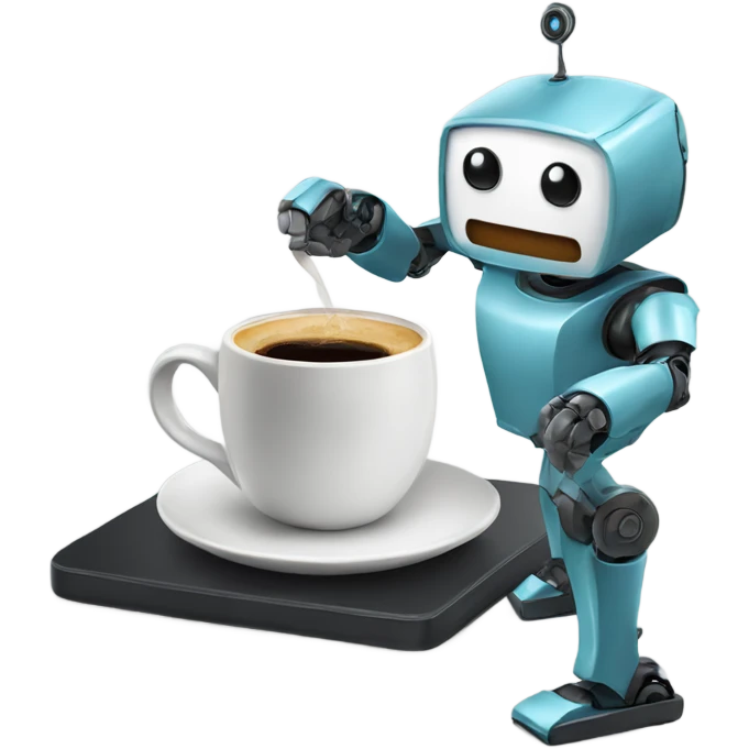 robot with a cup of coffee emoji