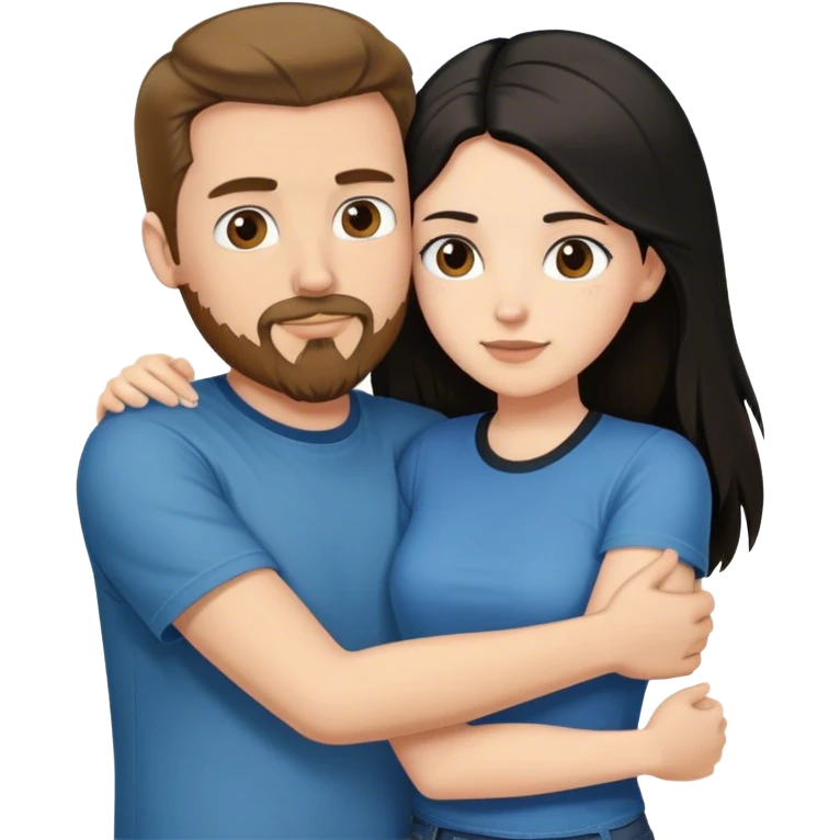 tall white guy with brown hair goatee mustache wearing t-shirt and jeans hugging a shorter white girl with long black hair emoji