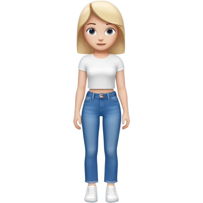 A 3D cartoon casual outfit with blue jeans and a top laid flat, clean surface, bright daylight, realistic Memoji-style. emoji