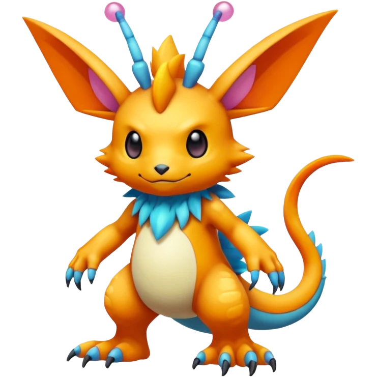 randomly-colored furry edgy kawaii Fakémon-Pokémon-Scalie-Digimon-creature (full body) with antennas and long segmented body emoji