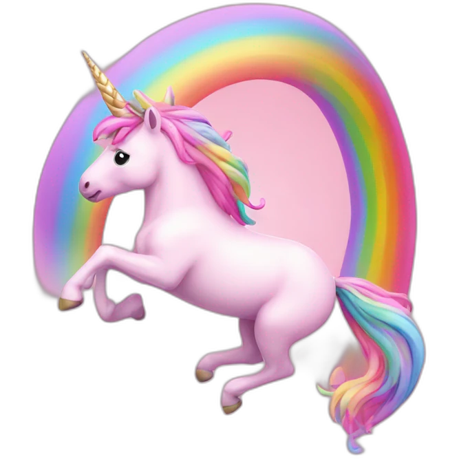 pink unicorn jumps on a rainbow emoji