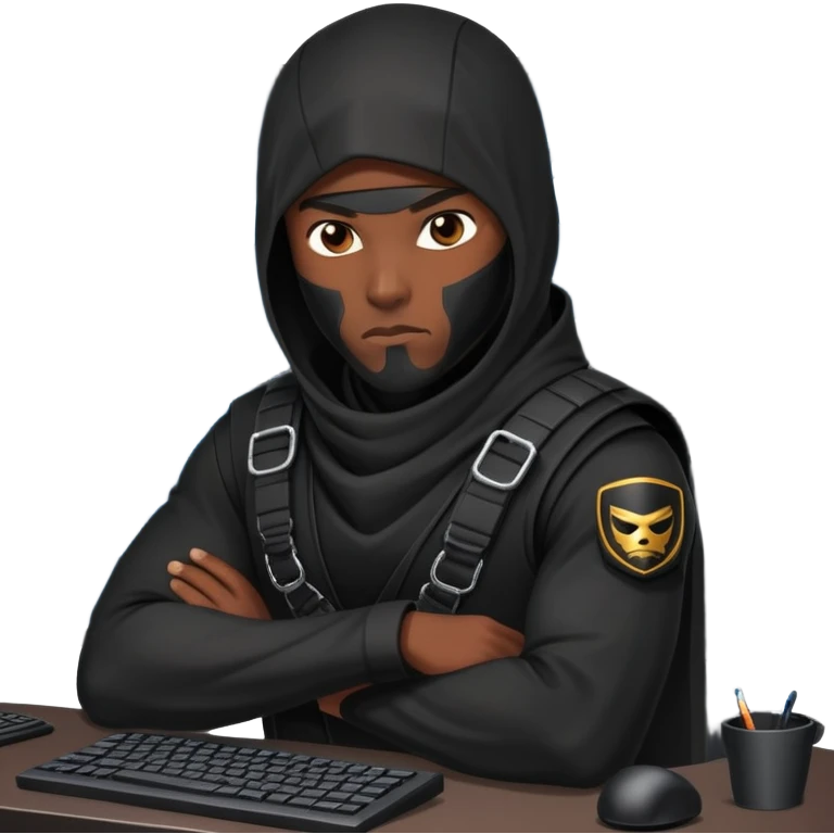 african-american mercenary black ninja hacker terminal command center emoji