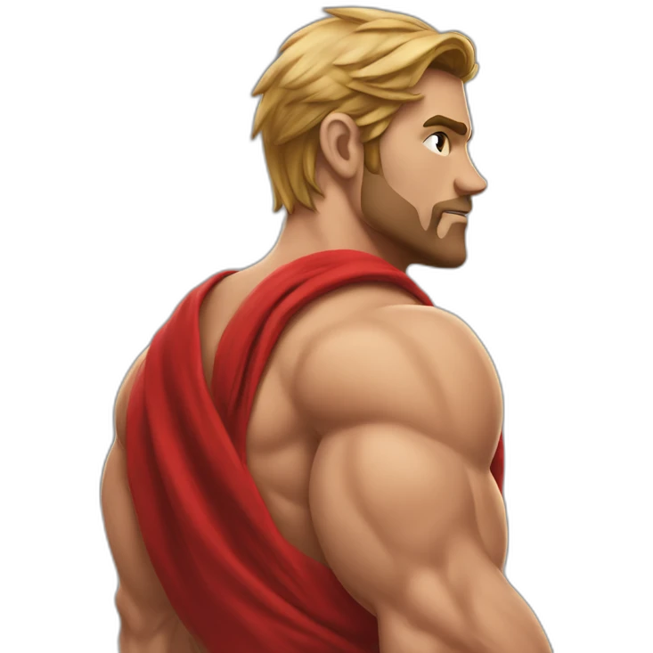 muscular man in red bandana turning facing away from the viewer turning his head back to face the viewer,torso emoji