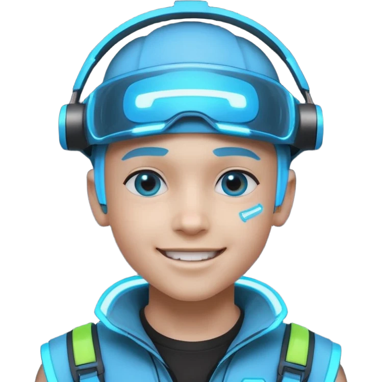 boy neon cyberpunk light blue happy emoji