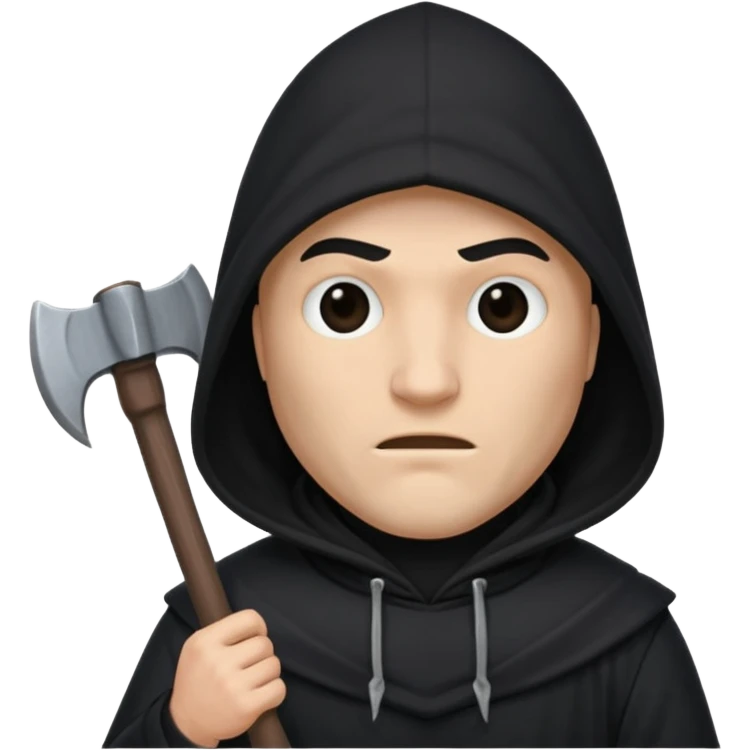 an executioner with a black hood on his face so we can't see his face but only his eyes and an axe in his hand emoji