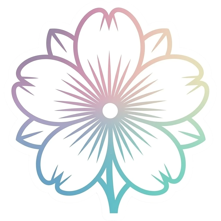 minimal line-art flower sticker, elegant thin stroke, soft pastel tones that colorshift, clean vector design, no background, modern aesthetic, 8k emoji