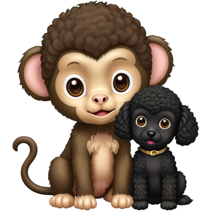 a baby monkey with a black french poodle  emoji
