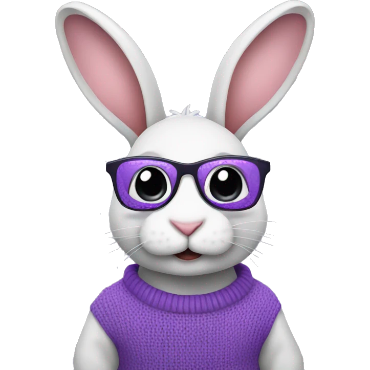 Bunny wearing a purple sweater with reflective glasses emoji