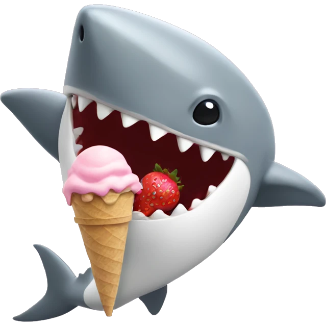 man in shark costume eating strawberry ice cream emoji