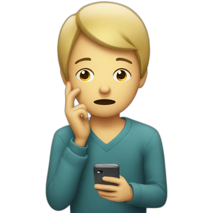persona triste viendo un celular emoji