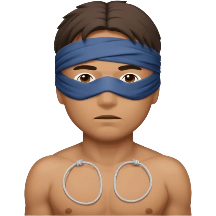 tied up man with blindfold shirtless emoji