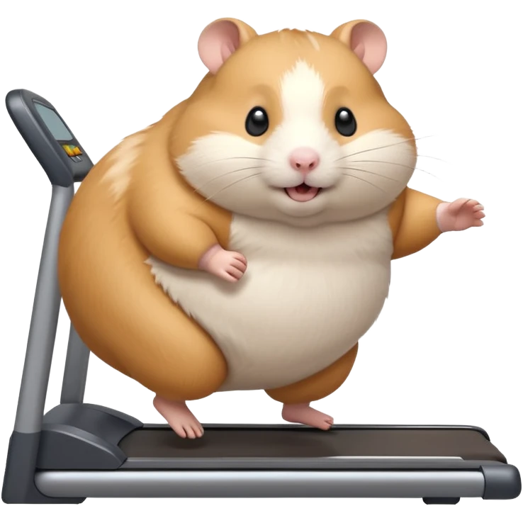 fat hamster big belly trying to run on treadmill sideways desperately trying to catch up with speed emoji